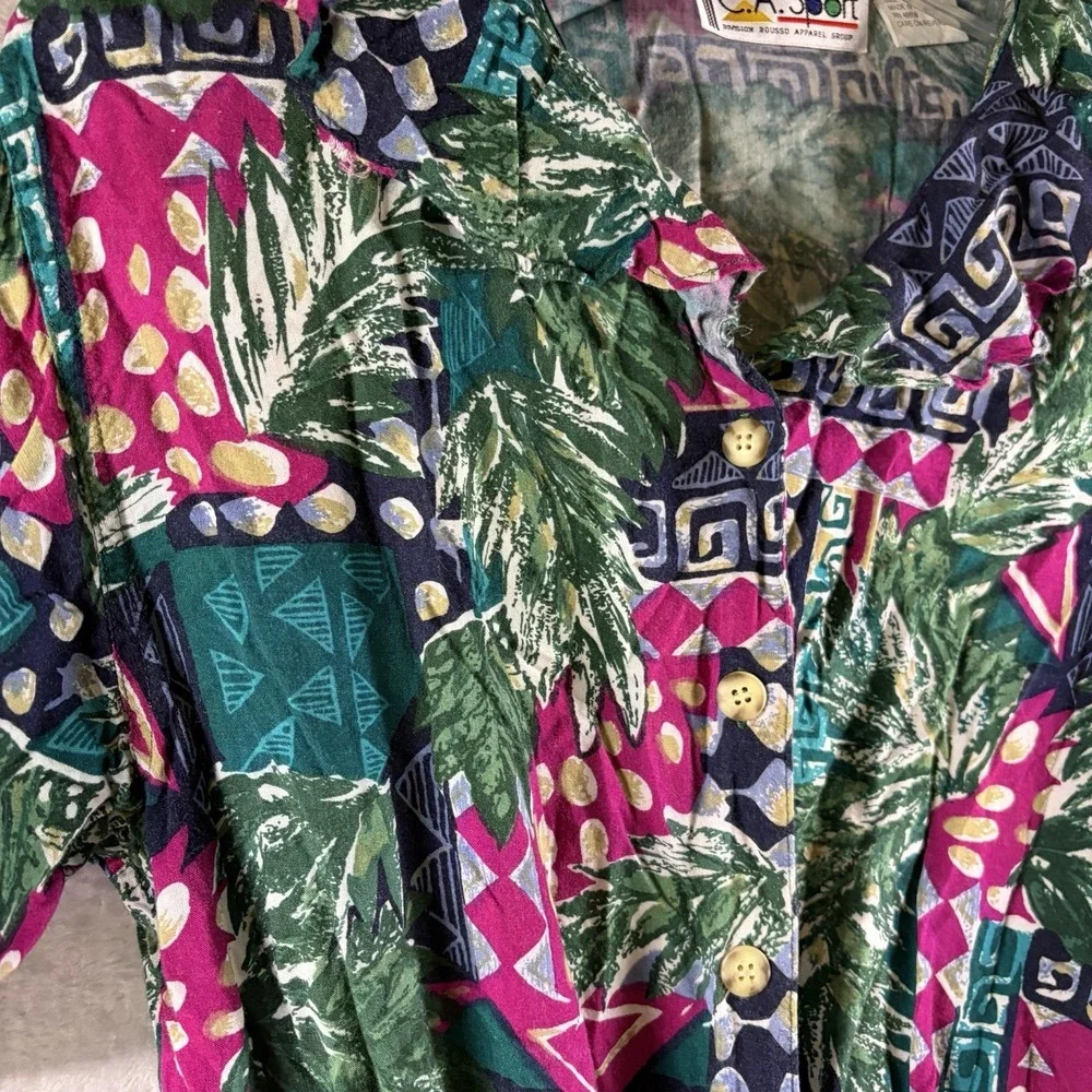 Vintage 90s CA Sport Tropical Romper Sz M Rayon Button Front Elastic Waist